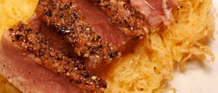 Tuna steak with spaghetti squash, healthy meal ideas